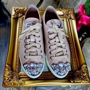 Miu Miu Blush Pink Crystal-Toe Sneakers